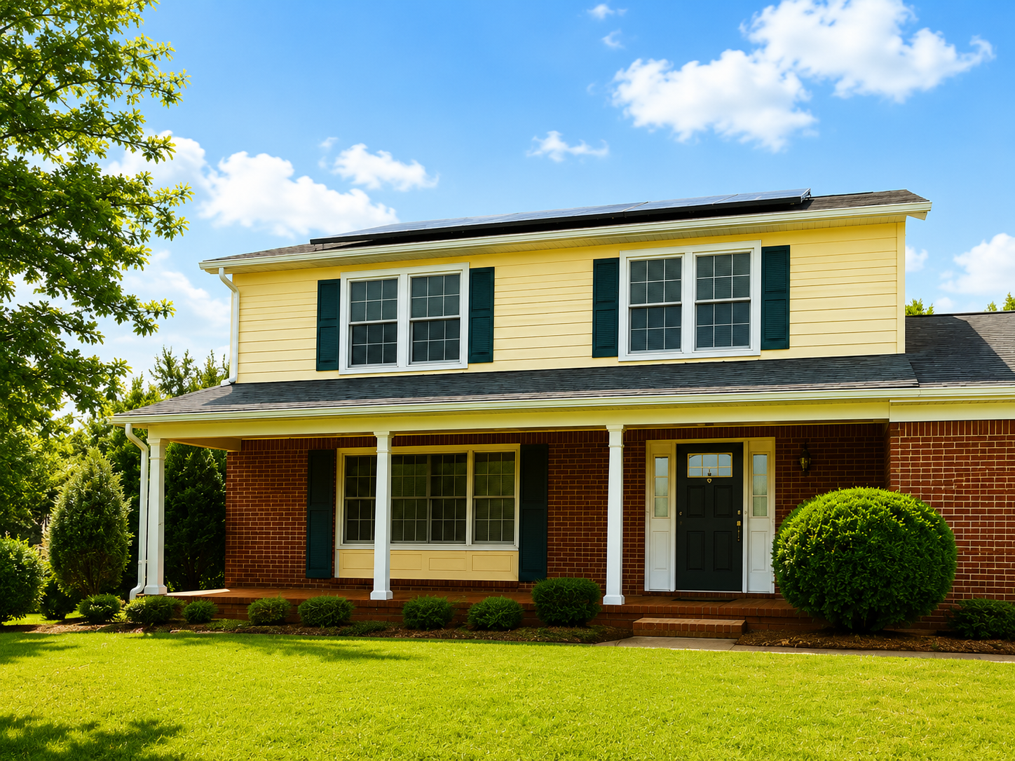 A brick-and-siding home with a front porch in the Upstate of South Carolina