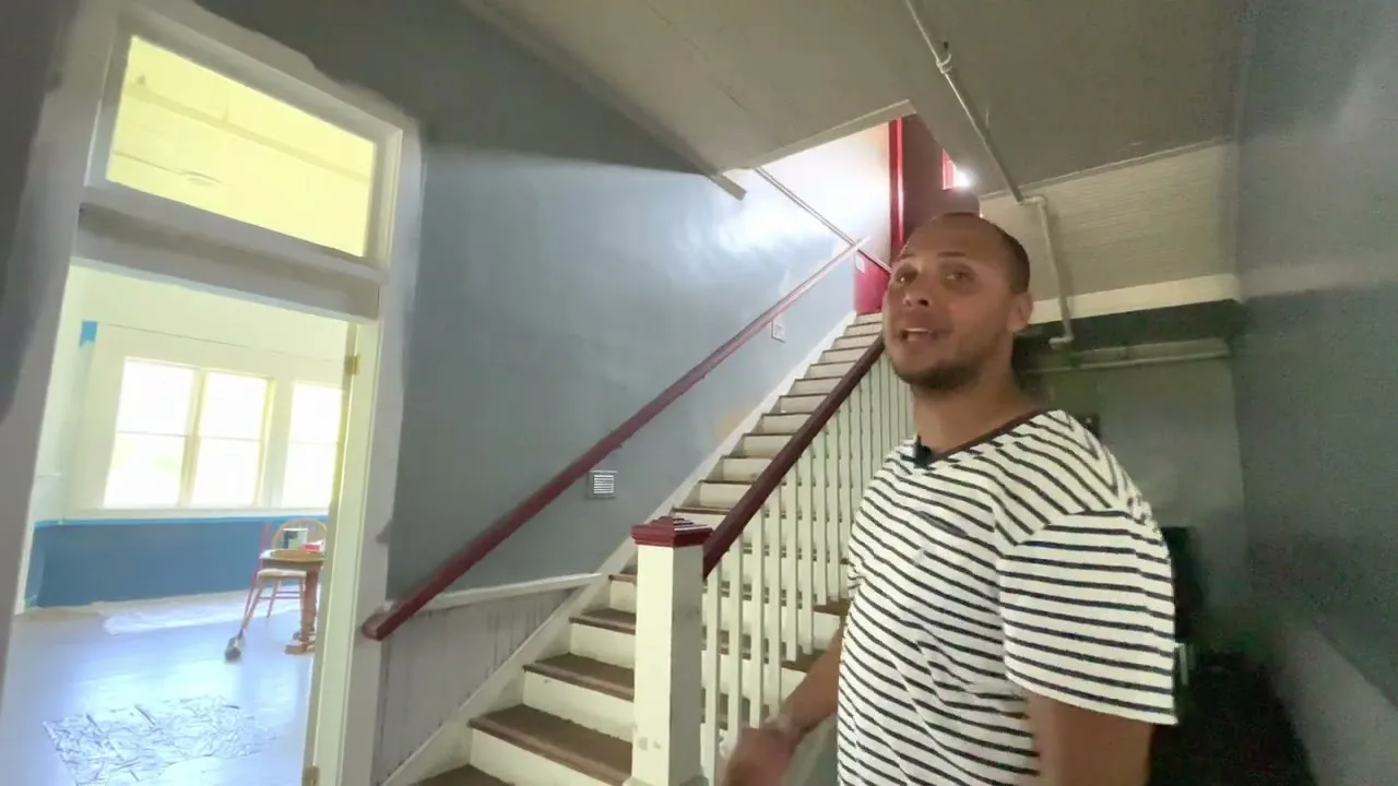 Torin Foley walking the staircase at 3005 Old Georgia Highway in Gaffney, South Carolina